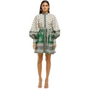 Zimmermann Green and Cream Printed Mini Dress